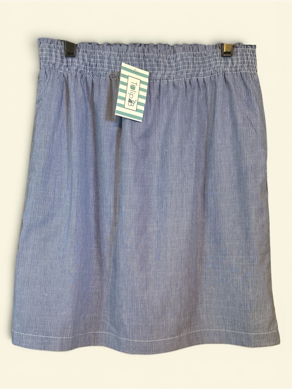 Elastic-Waist Blue Pinstripe Skirt